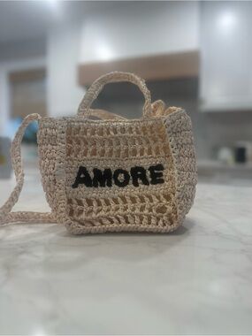 Universal Thread Amore Raffia Tote Bag - Cream with Black Lettering